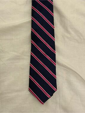 Lauren Ralph Lauren 100% Silk Classic Navy and Pink Striped Men's Tie